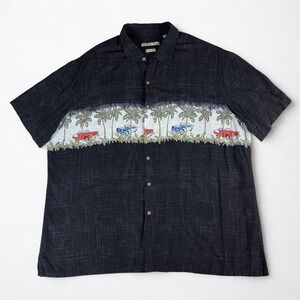 Batik Bay Button Down Shirt Mens XXL Black Classic Car Palm Trees Rayon Tropical